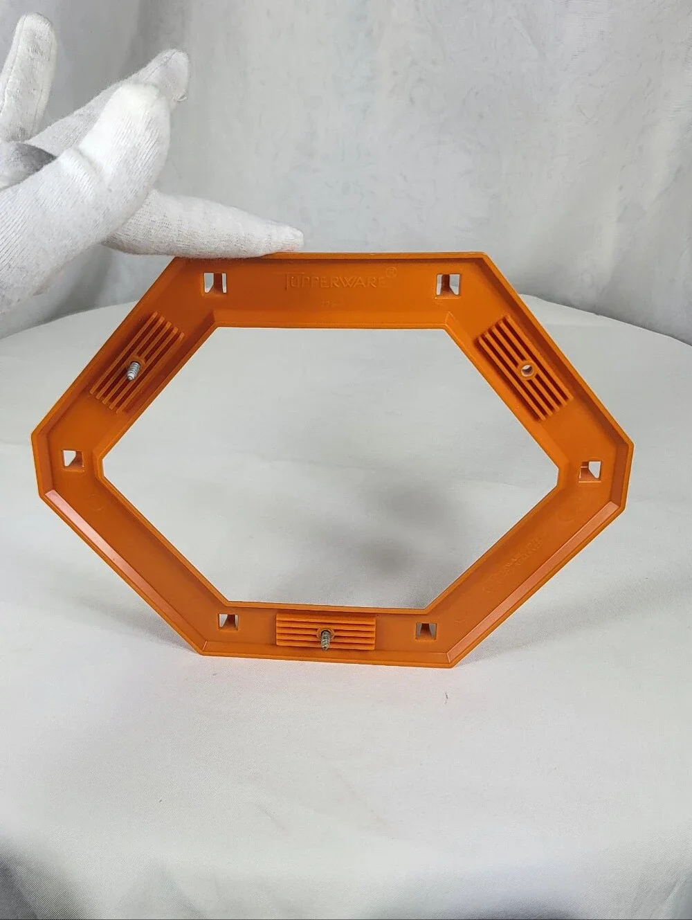Tupperware #1296-7 Bright Orange Hexagon Wall Hook Rack